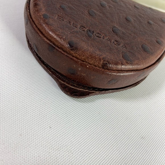BALENCIAGA Exotic Ostrich Leather Two-Pocket Coin Purse (Dark Brown) - Picture 3 of 12